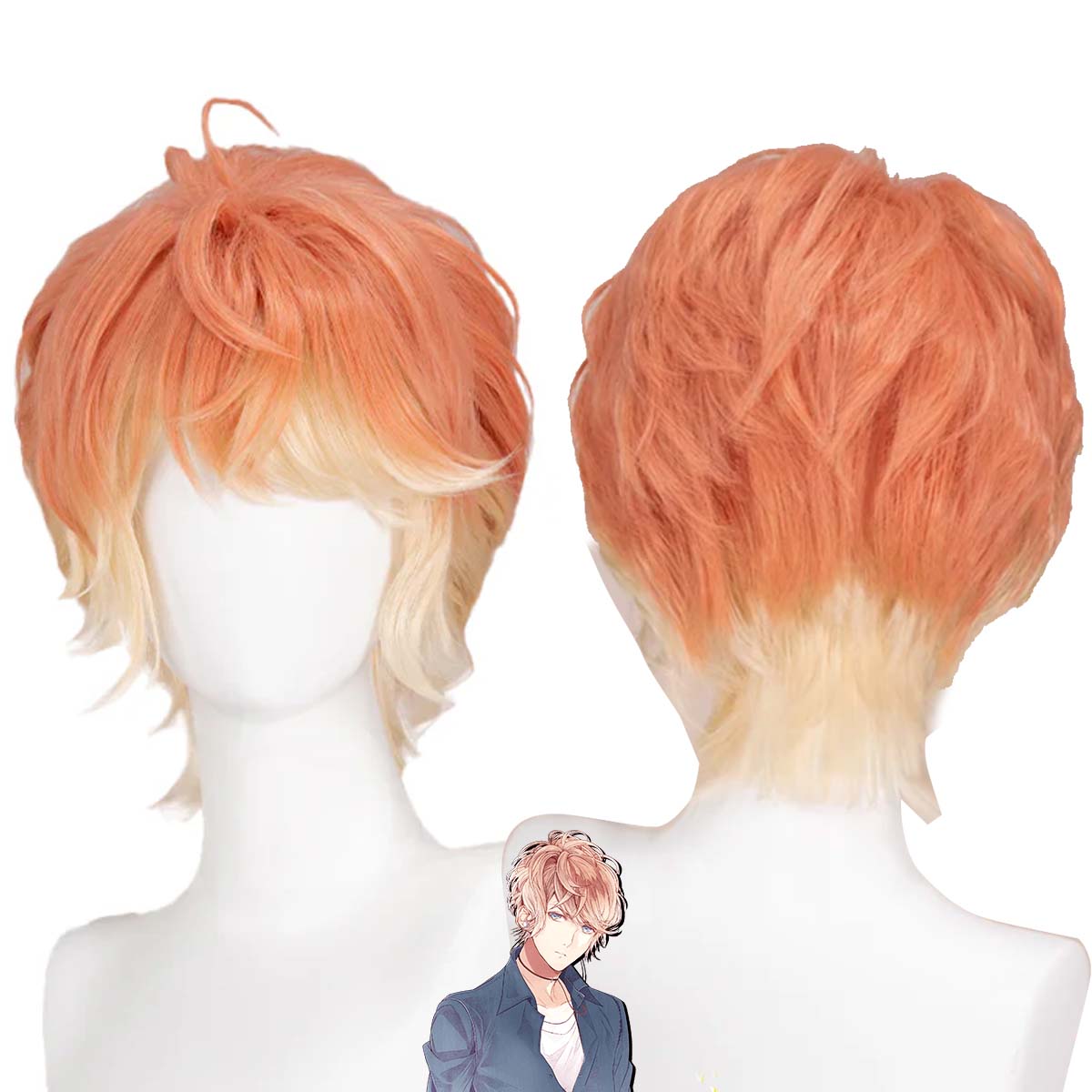 Anime Cosplay Orange Hair - شعر مستعار قصير برتقالي أصفر للنساء