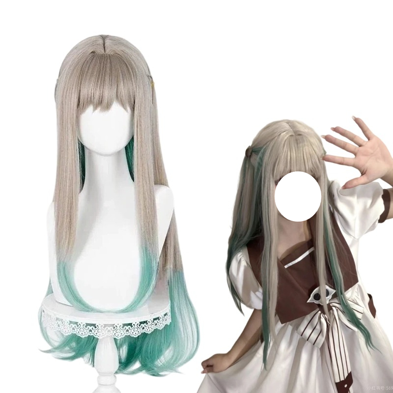 Anime Cosplay Long Hair - شعر مستعار طويل بتدرج لوني رمادي-أخضر